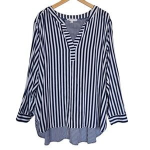 Jane + Delancey Navy Blue White Striped Tunic Top Size 2X Nautical Summer Resort